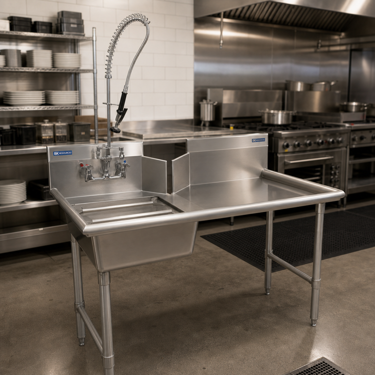 Product image #2 for BK Resources 26-Inch Left-to-Right Straight Dish Table Kit with Pre-Rinse Assembly