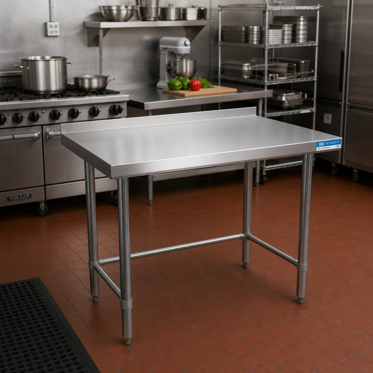 Product image #2 for BK Resources 84" x 30" All-Stainless Open Base Work Table with 1-1/2" Rear Riser