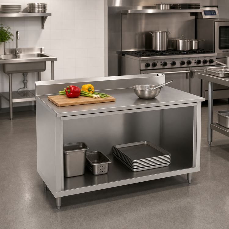 Product image #2 for John Boos Stainless Steel Cabinet Base Work Table with Open Front, 48 x 24 Inch, 5 Inch Backsplash