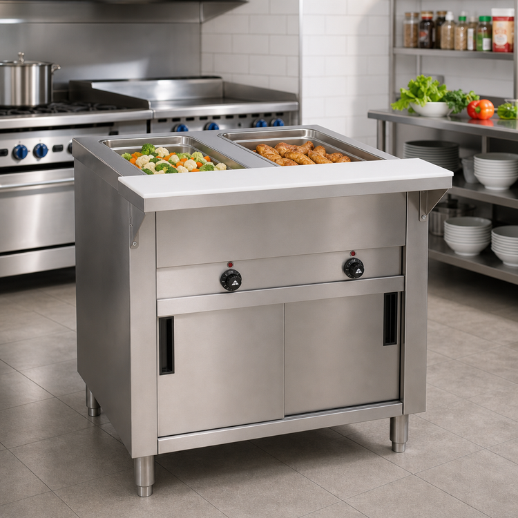 Product image #2 for Advance Tabco Triumph Supreme Electric 2-Well Hot Food Table with Sealed Wells and Sliding Door Base