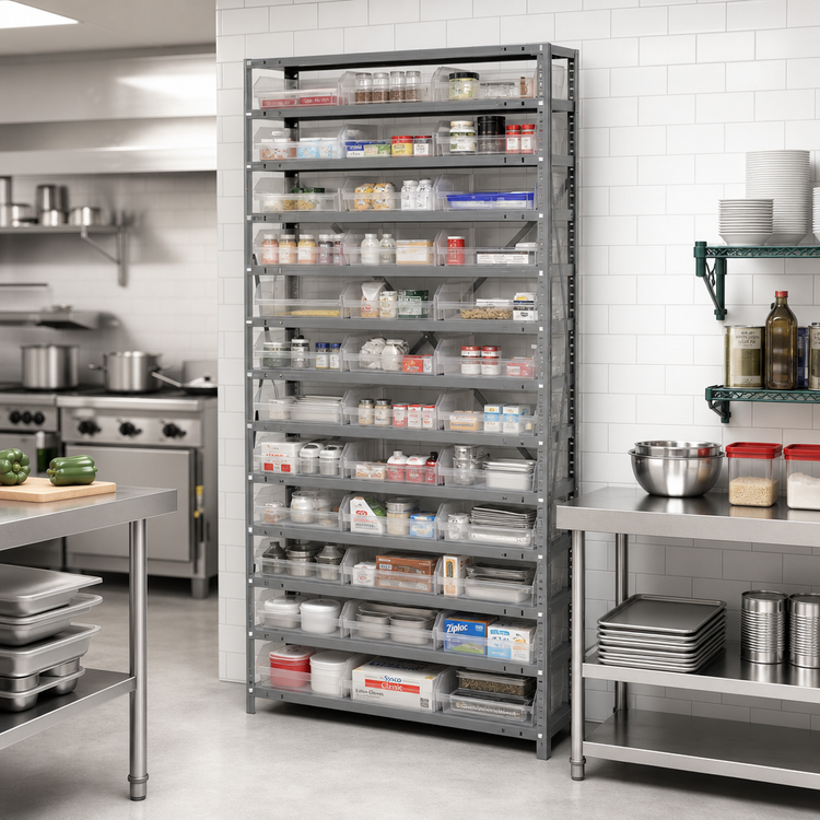 Product image #2 for Quantum Heavy-Duty Stationary Wire Shelving Unit, 36-Inch W x 12-Inch D x 75-Inch H, with 13 Shelves and 36 Clear Bins