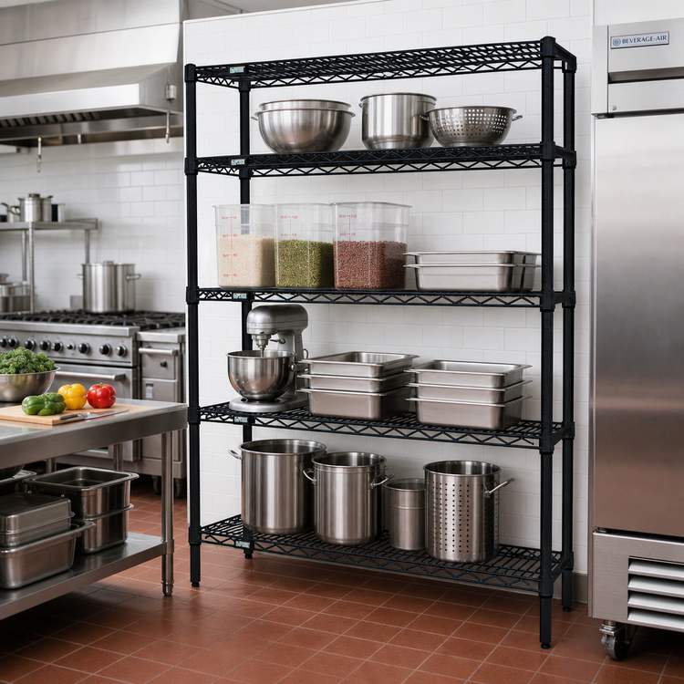 Product image #2 for Quantum 60 Inch W x 36 Inch D x 54 Inch H Stationary Black Epoxy Wire Shelving Starter Kit