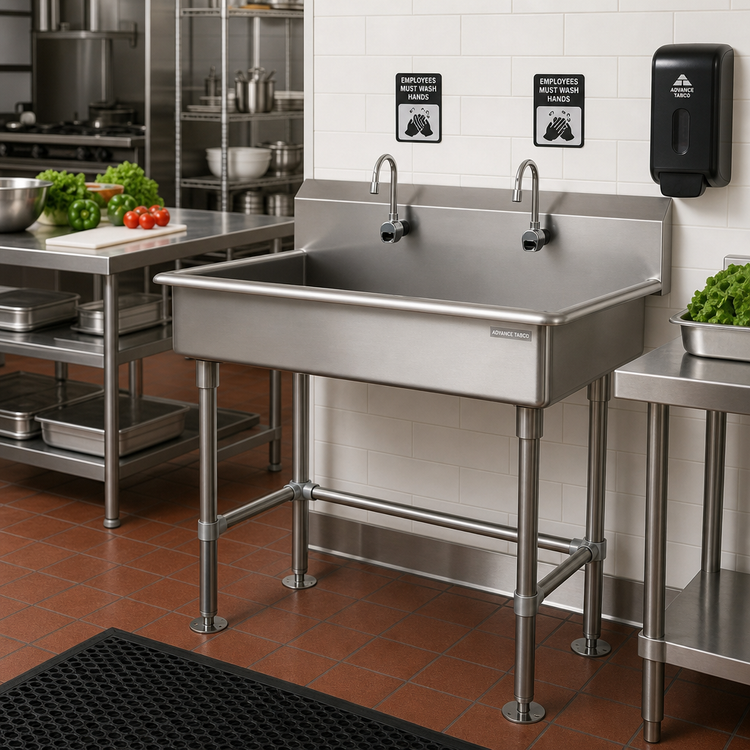 Product image #2 for Advance Tabco Multiwash Freestanding Stainless Steel Hand Wash Sink with 2 Electronic Faucets, 40 Inch Wide