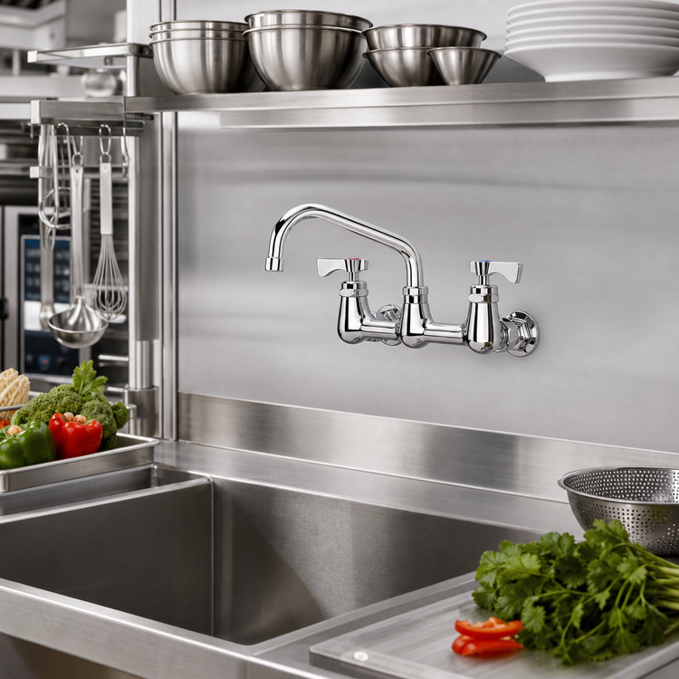 Product image #2 for Krowne Royal Series Backsplash-Mounted Commercial Faucet with 8-Inch Centers and 6-Inch Swing Spout