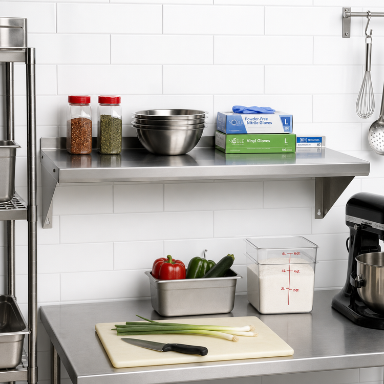 Product image #2 for BK Resources 60-Inch x 12-Inch Wall-Mounted Economy T-430 Stainless Steel Shelf