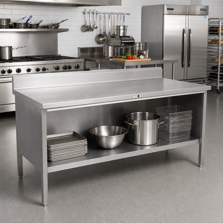 Product image #2 for John Boos Open Front Enclosed Base Stainless Steel Work Table, 132 x 30 Inches