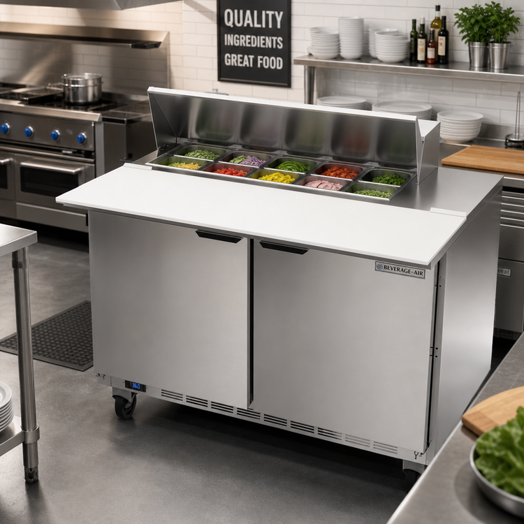 Product image #3 for Beverage-Air 48-Inch Two-Section Sandwich Top Refrigerated Prep Table with 10 1/6-Pan Capacity