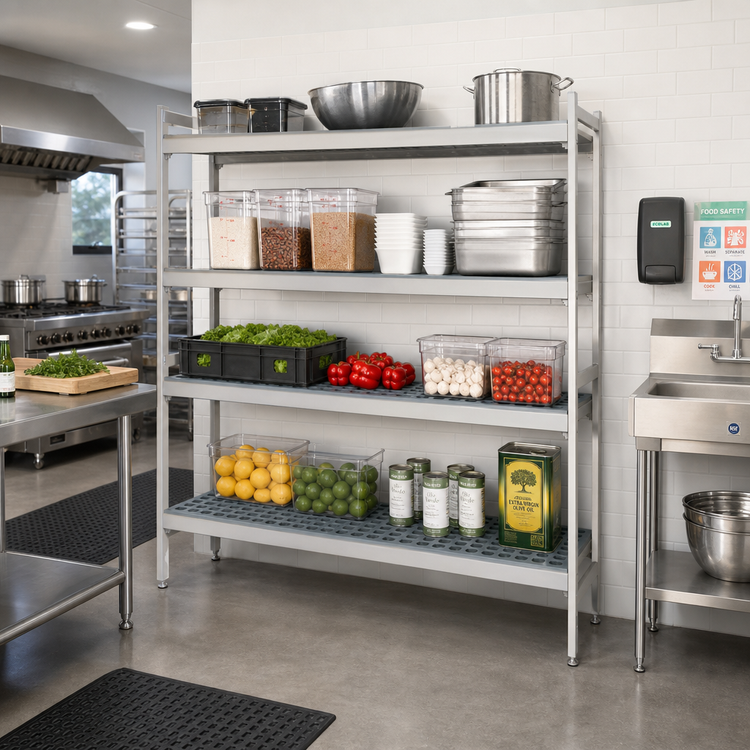 Product image #2 for Fermostock 4-Tier Polymer Shelving Unit Expansion Kit, 68 Inch W x 22 Inch D x 83 Inch H