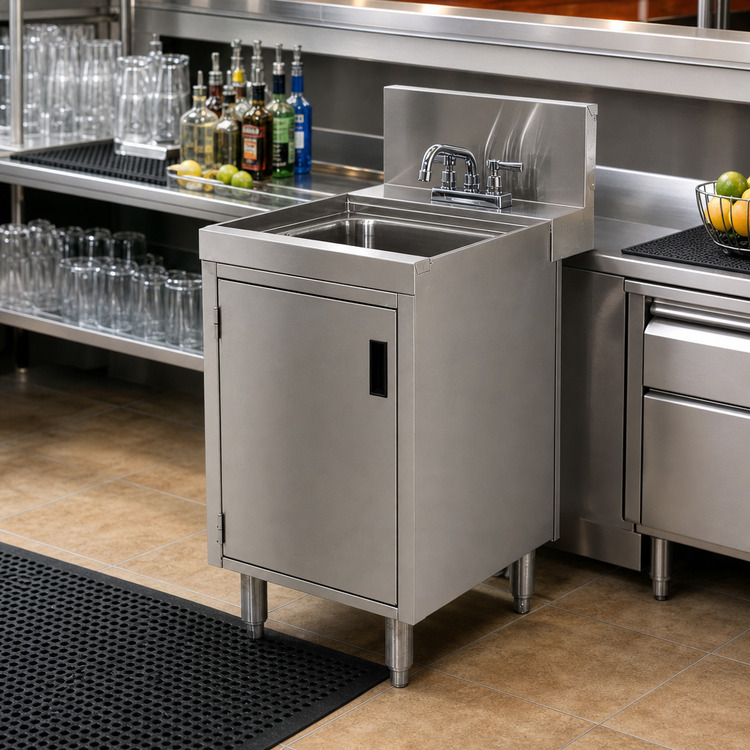 Product image #2 for Advance Tabco Prestige Supreme Freestanding Underbar Hand Sink with Cabinet Base and Faucet, 12 x 25 x 36 Inches