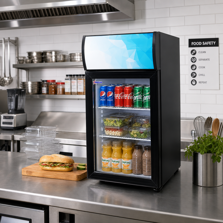 Product image #2 for Omcan USA Countertop Reach-In Refrigerated Display Case, 1.4 Cu. Ft., Black, Hinged Glass Door
