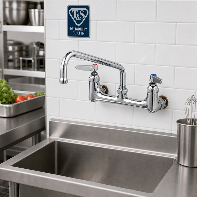 Product image #2 for T&S Brass Wall-Mount Sink Mixing Faucet with 6-Inch Swing Nozzle, 8-Inch Centers