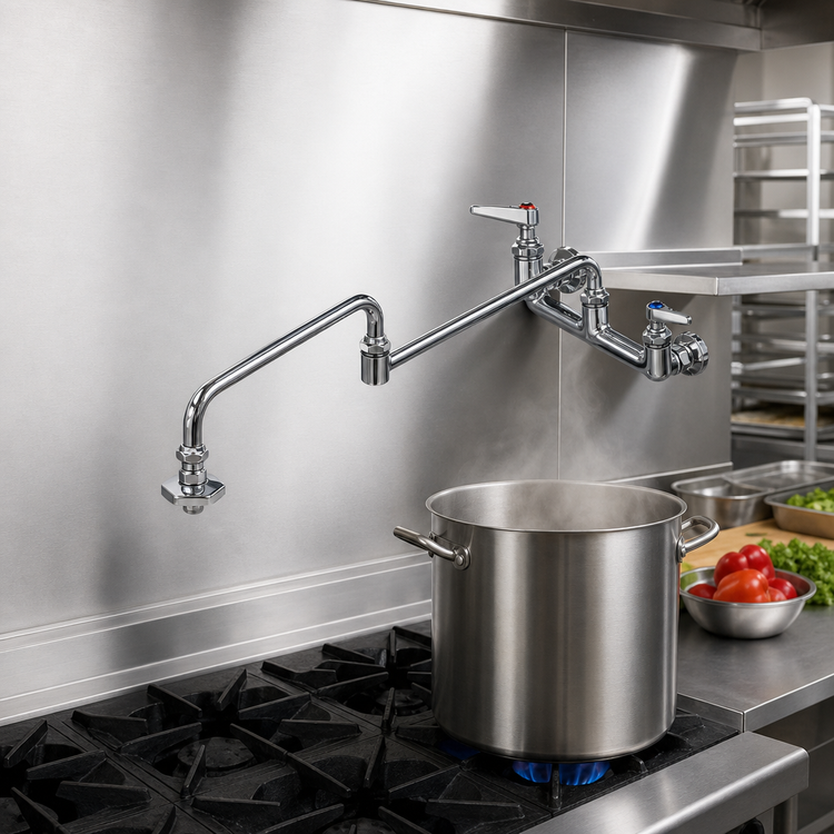Product image #2 for T&S Brass B-0598-CR Wall-Mount Pot Filler Mixing Faucet with 24-Inch Double-Joint Swing Nozzle