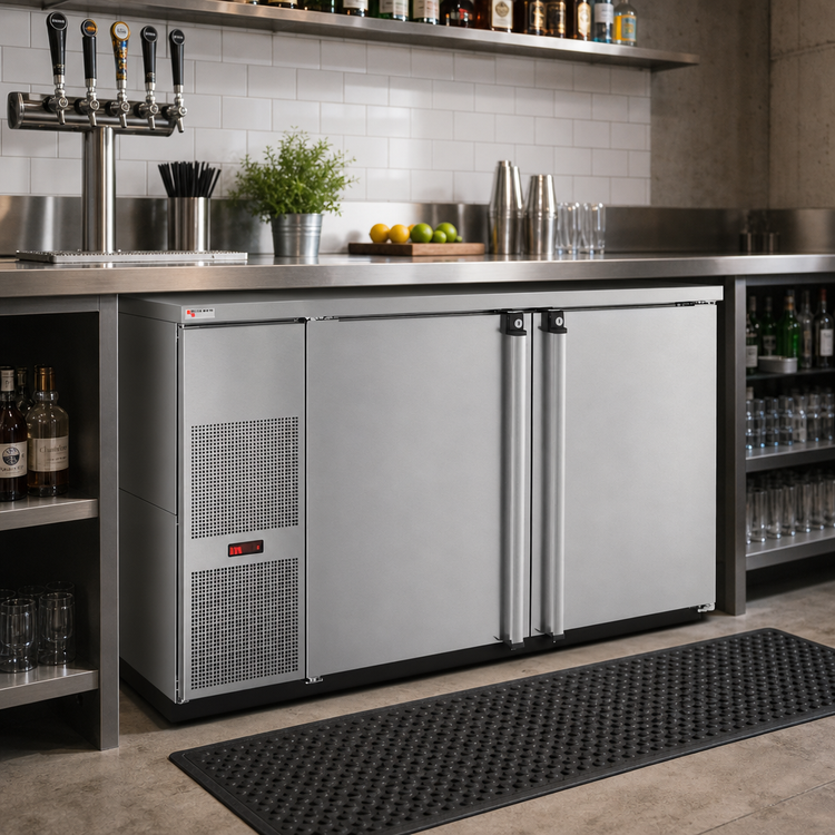 Product image #2 for Pro-Line E-Series 59-1/2 Inch Two-Section Self-Contained Refrigerated Back Bar Cabinet, Stainless Steel, Solid Doors