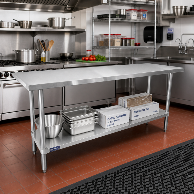Product image #2 for 60-Inch x 36-Inch Stainless Steel Flat-Top Worktable with Undershelf
