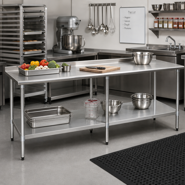 Product image #2 for Eagle Deluxe Series Stainless Steel Work Table with Rear Upturn and Adjustable Undershelf, 120"W x 36"D