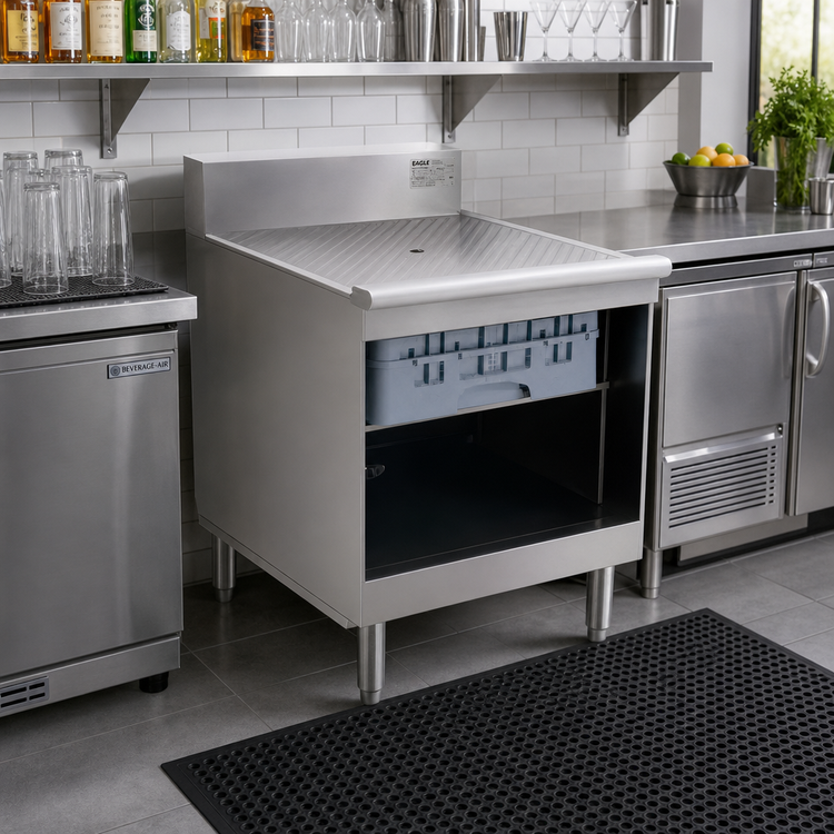 Product image #2 for Eagle Group 1800 Series Underbar Glass Rack Storage Unit with Recessed Workboard Top, 24 Inch W x 20 Inch D, 304 Stainless Steel