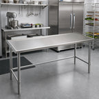 Thumbnail image #2 for Eagle Group Spec-Master T24120STEM 120 x 24-Inch 14-Gauge 300 Series Stainless Steel Work Table with Marine Edge and Open Crossrail Base