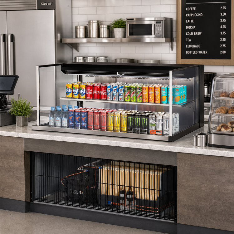Product image #3 for Turbo Air Drop-In Low-Profile Horizontal Open Refrigerated Display Case with Glass Side Panels, 47-7/8" W, 10.2 Cu. Ft.