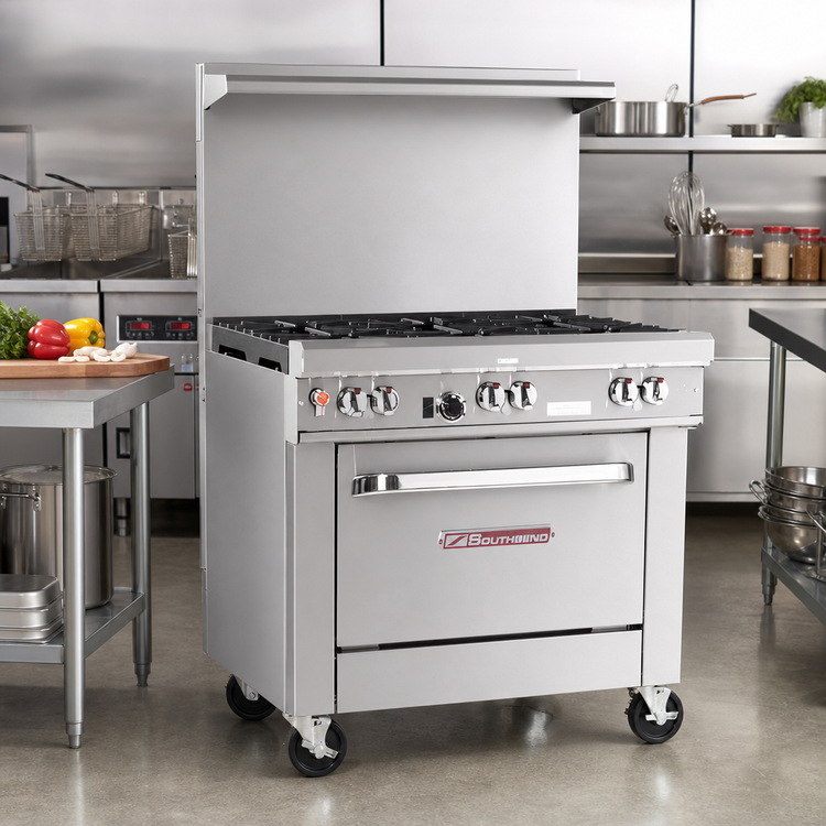 Product image #2 for Southbend Ultimate 24-Inch Gas Restaurant Range with 4 Open Burners, Cabinet Base, and Backriser Shelf
