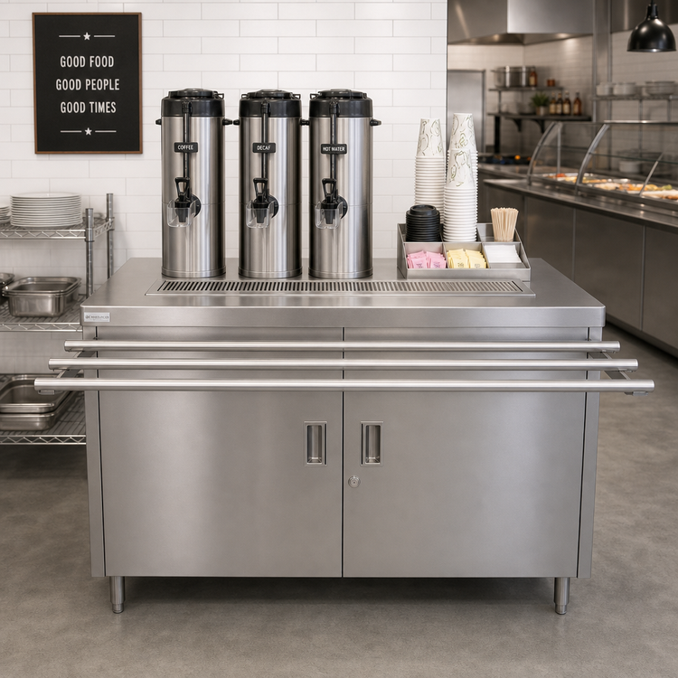 Product image #2 for BK Resources 48" x 30" Stainless Steel Self-Serve Counter with Urn Trough and Hinged Locking Doors