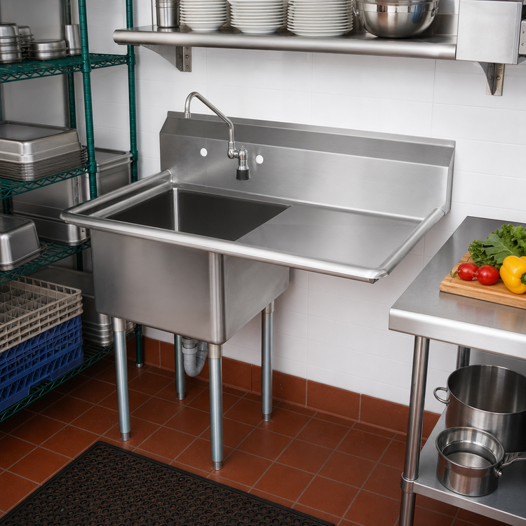 Product image #2 for John Boos E-Series 1-Compartment Sink with Right-Hand Drainboard, 18-Gauge Stainless Steel, 14-Inch Deep Bowl