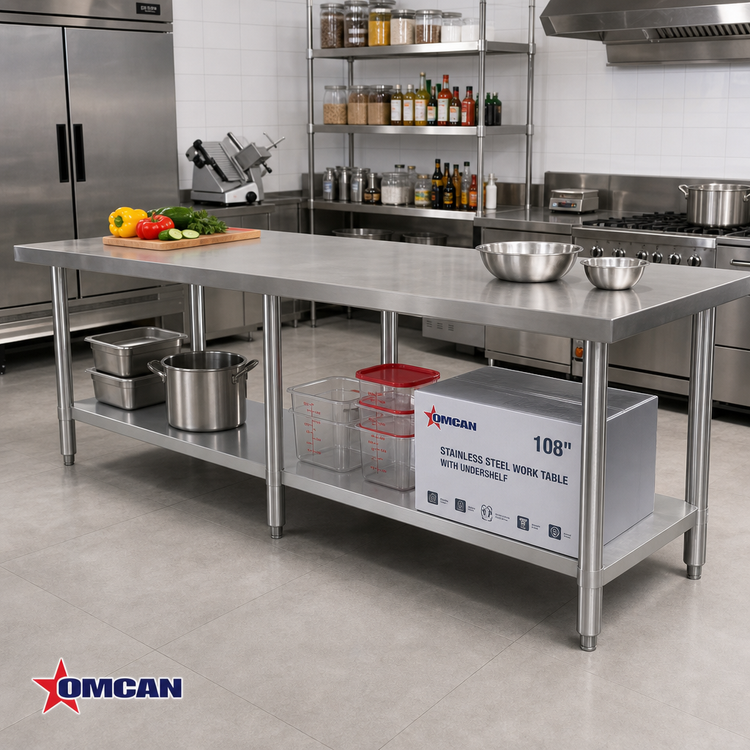 Product image #2 for Omcan 108-Inch Stainless Steel Work Table with Undershelf