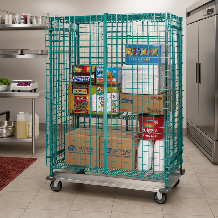 Product image #2 for Quantum Mobile Security Cage with Dolly Base, Green Epoxy Finish, 48 x 18 x 70 Inches