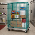 Thumbnail image #2 for Quantum MD1848-70SECP Mobile Wire Security Cage with Dolly Base, Shelves, Doors, Green Epoxy Finish, 48 x 18 x 70 Inches