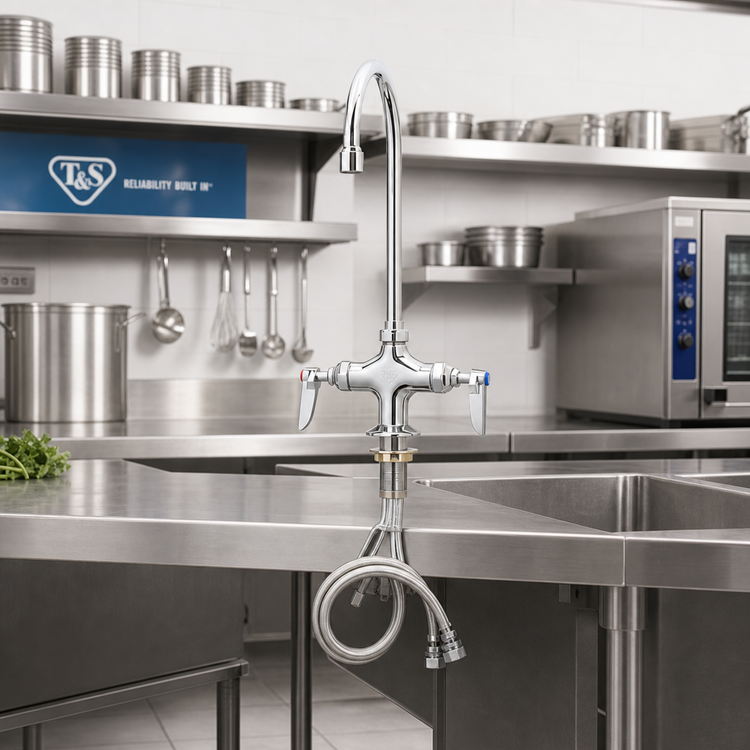 Product image #2 for T&S Brass Double Pantry Deck-Mounted Mixing Faucet with Swivel Gooseneck Spout