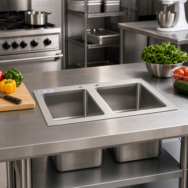 Product image #2 for Omcan USA Commercial Two-Compartment Drop-In Stainless Steel Sink with 10 x 14 x 10-Inch Bowls