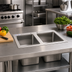 Thumbnail image #2 for Omcan USA Commercial Two-Compartment Drop-In Stainless Steel Sink with 10 x 14 x 10-Inch Bowls