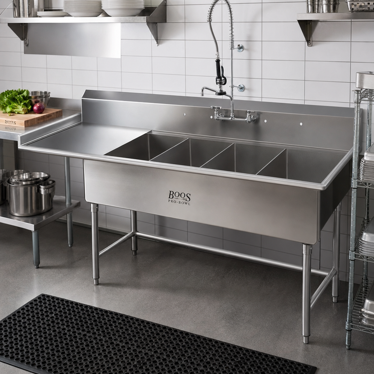 Product image #2 for John Boos Pro-Bowl 4-Compartment Stainless Steel Sink with 24-Inch Left Drainboard