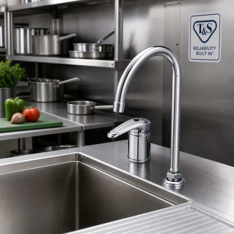 Product image #2 for T&S Brass Single-Lever Side-Mount Manual Faucet with 5-3/4 Inch Swivel Gooseneck Spout and 2.2 GPM Aerator