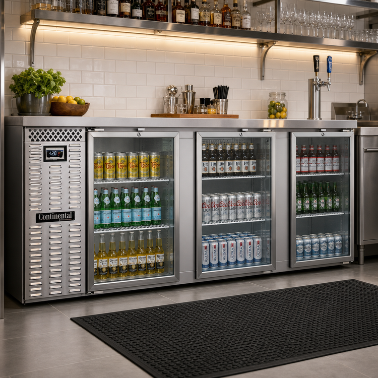 Product image #2 for Continental Refrigerator BB90NSSGD 90" Three Glass Door Refrigerated Back Bar Cooler