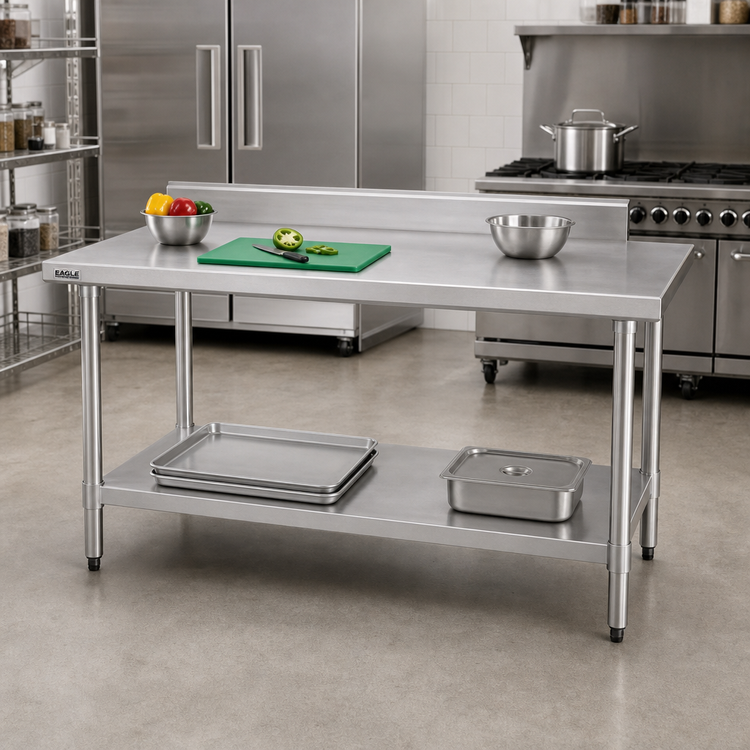 Product image #2 for Eagle Budget Series 60" x 36" Stainless Steel Work Table with Rear Upturn and Adjustable Undershelf