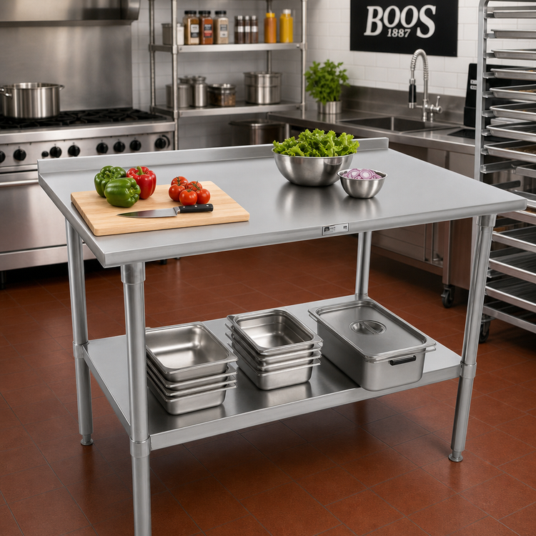 Product image #2 for John Boos Stallion 72-Inch x 30-Inch 14-Gauge Stainless Steel Top Work Table with 1-1/2-Inch Rear Up-Turn and Stallion Safety Edge Front