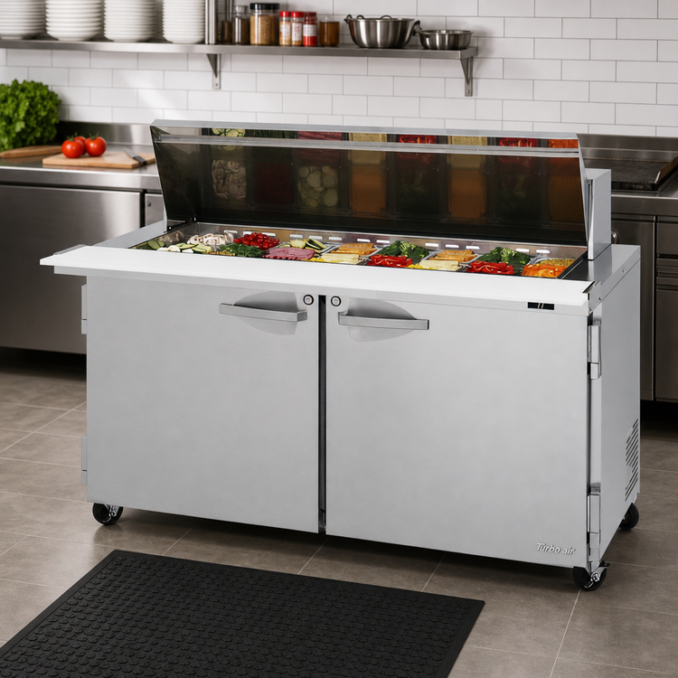 Product image #2 for Turbo Air PRO Series 60-Inch Mega Top Sandwich/Salad Prep Table, 2 Section, 24-Pan, Self-Contained Rear-Mount