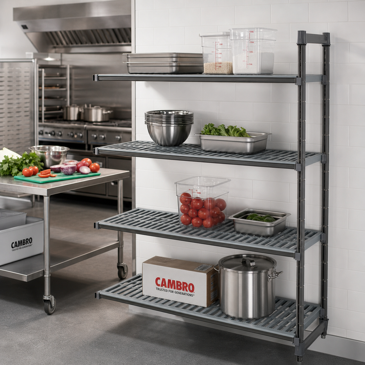 Product image #2 for Cambro Camshelving Basics Plus 4-Shelf Vented Add-On Polymer Shelving Unit, 24 x 42 x 64 Inches, Brushed Graphite