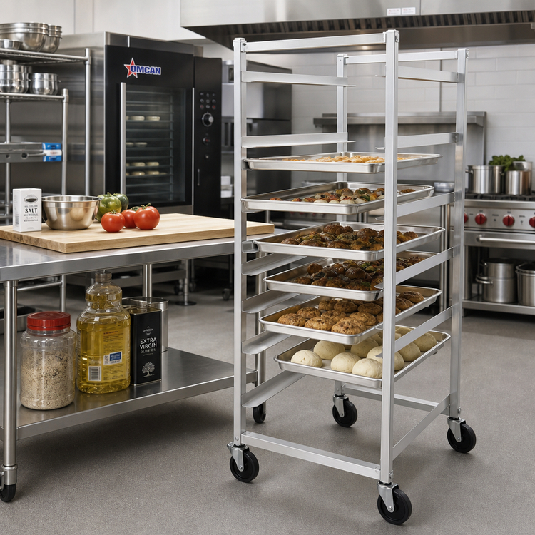 Product image #2 for Omcan USA Full-Size Mobile Stainless Steel Universal Pan Rack, 6-Slide, 18 x 26 Inch Capacity