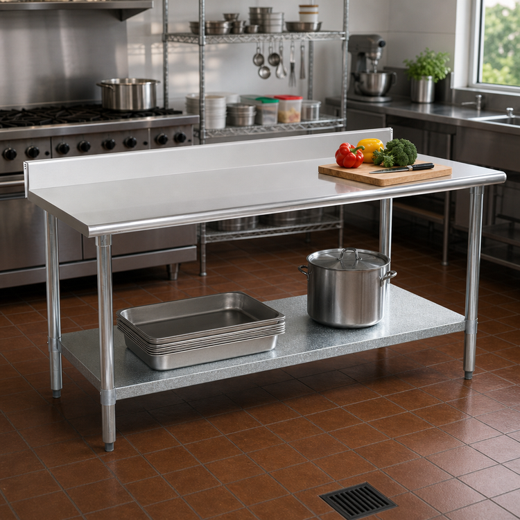 Product image #2 for Spec-Master 108-Inch x 24-Inch Stainless Steel Work Table with 4-1/2-Inch Backsplash and Galvanized Undershelf