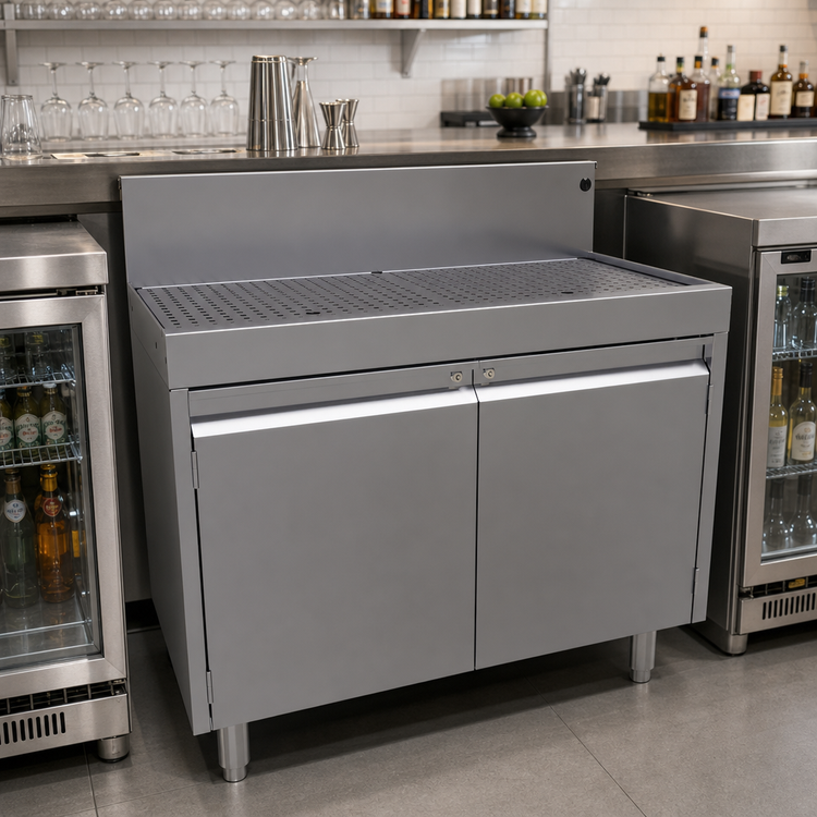 Product image #2 for Glastender DBCB-36 Freestanding Underbar Drainboard Cabinet Base with Hinged Doors, 36 x 24 Inches