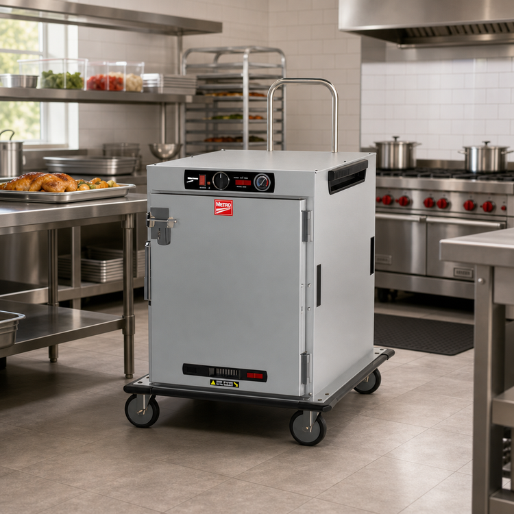 Product image #3 for Metro HotBlox™ Wide 8-Pan Half-Height Insulated Heated Transport Cabinet with Solid Door, Analog Controls