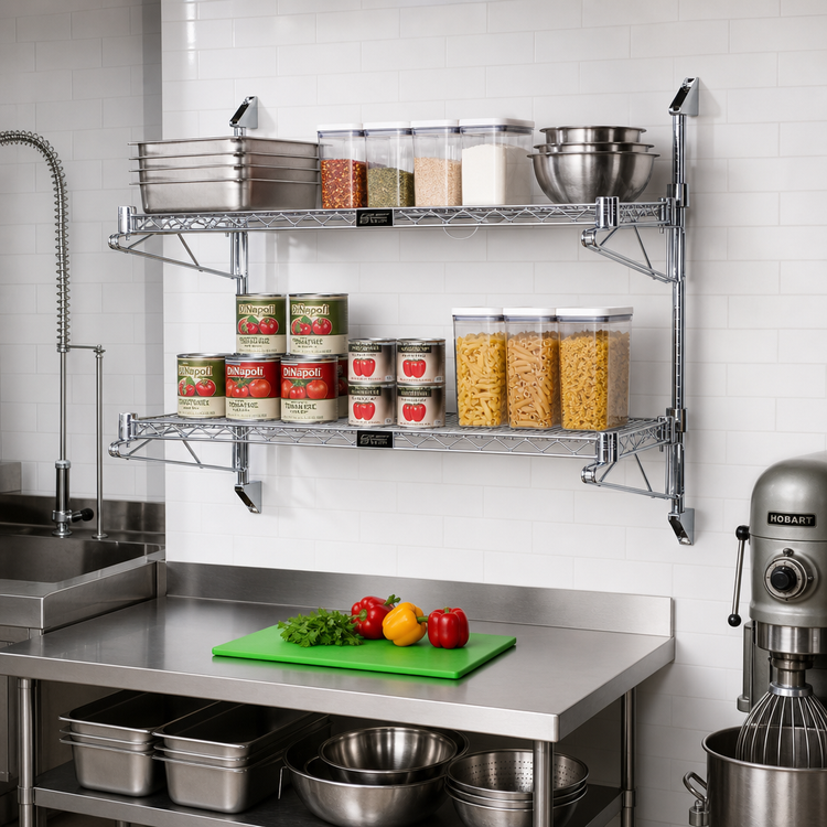 Product image #2 for Quantum Cantilever Double Shelf Wall-Mount Wire Shelving Unit, 54" x 14", Chrome