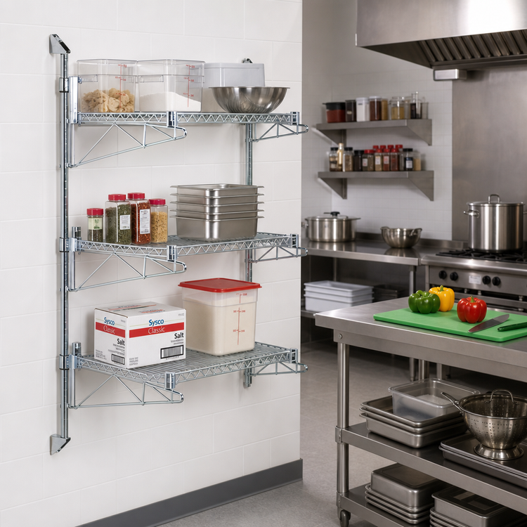 Product image #2 for Quantum Wall-Mounted Cantilever Starter Shelf Unit with 3 Wire Shelves, 54-Inch Posts