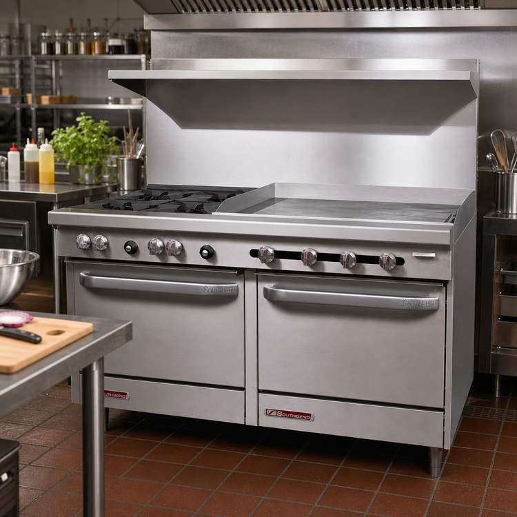 Product image #2 for Southbend S-Series 60-Inch Gas Restaurant Range with 6 Open Burners, 24-Inch Griddle, Convection Oven, and Cabinet Base