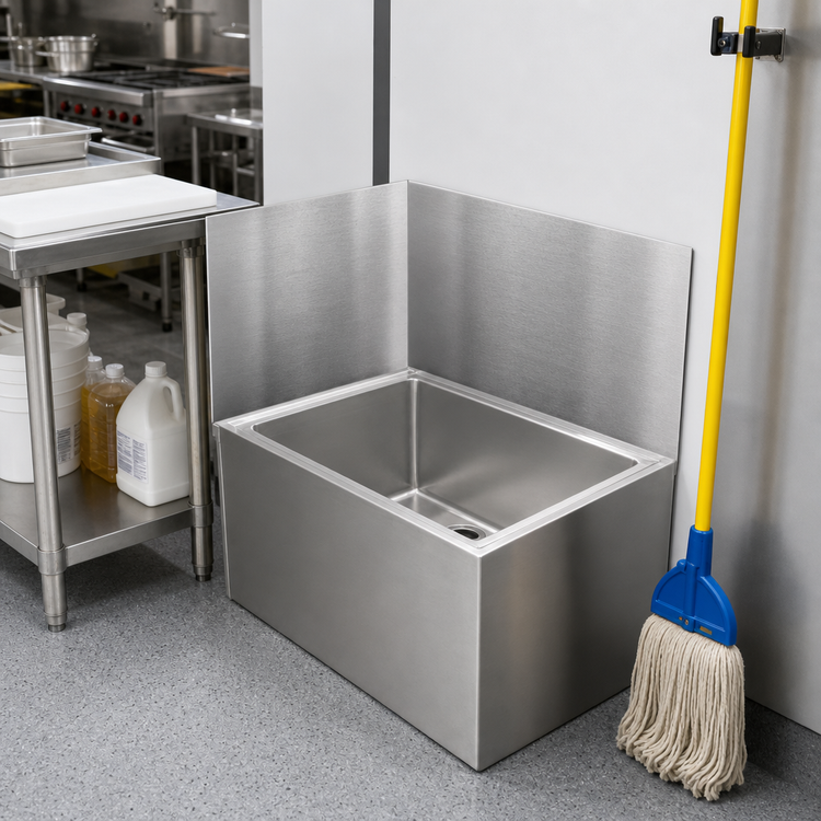 Product image #2 for John Boos Mop Sink Wall Guard Wainscoting, Rear & Left, 20 x 16 Bowl, 16 Gauge Stainless Steel