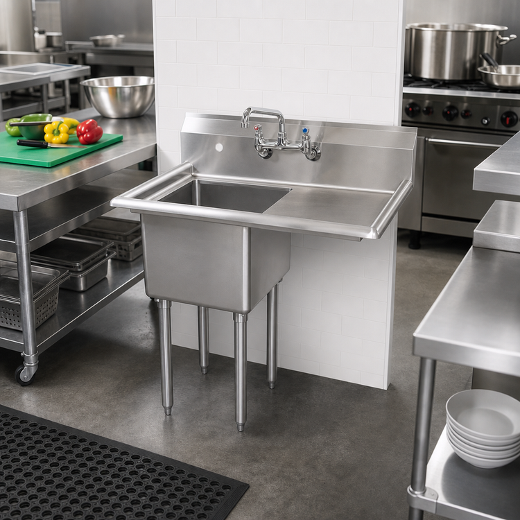 Product image #2 for Omcan USA 1-Compartment Pot Sink with Right Drainboard, 18 x 18 x 11-Inch Bowl, 304 Stainless Steel