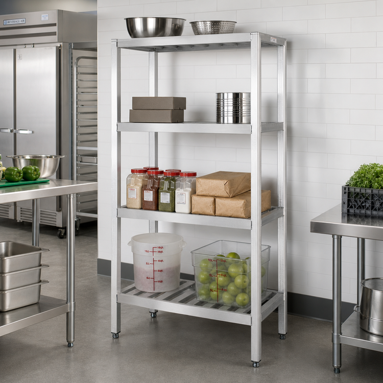 Product image #2 for New Age T-Bar Series 4-Tier Cantilevered Shelving Unit, 72W x 24D x 72H, Aluminum