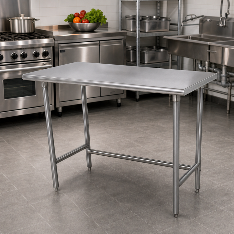 Product image #2 for Advance Tabco Special Value Series 60" x 36" 16-Gauge 304 Stainless Steel Flat-Top Work Table with Open Base