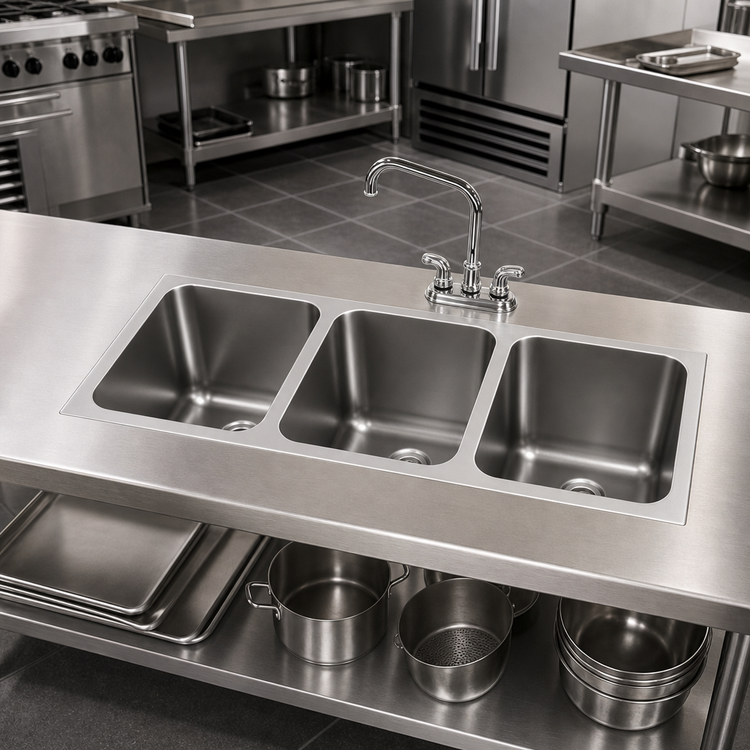 Product image #2 for Vollrath 3-Compartment Weld-In/Undermount Sink, 18-Gauge Stainless Steel, 14 x 12 x 12-Inch Compartments